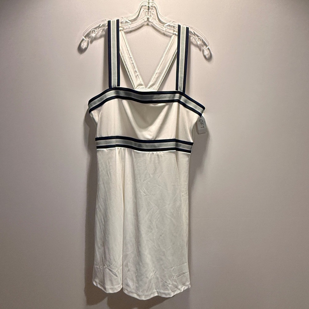 LOFT Tennis Dress XL White Striped Activewear Mini Dress with Built-in Shorts